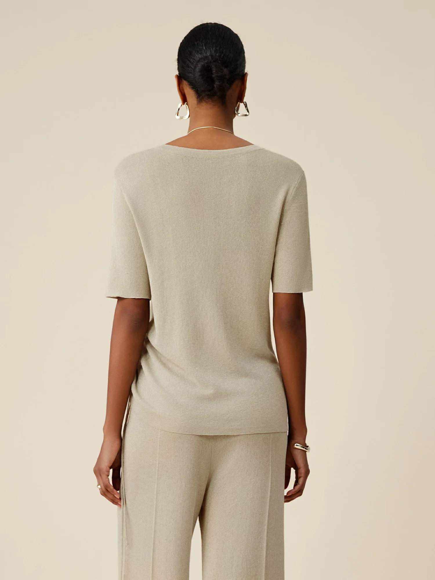 Round Neck Short Sleeve Drawstring Top