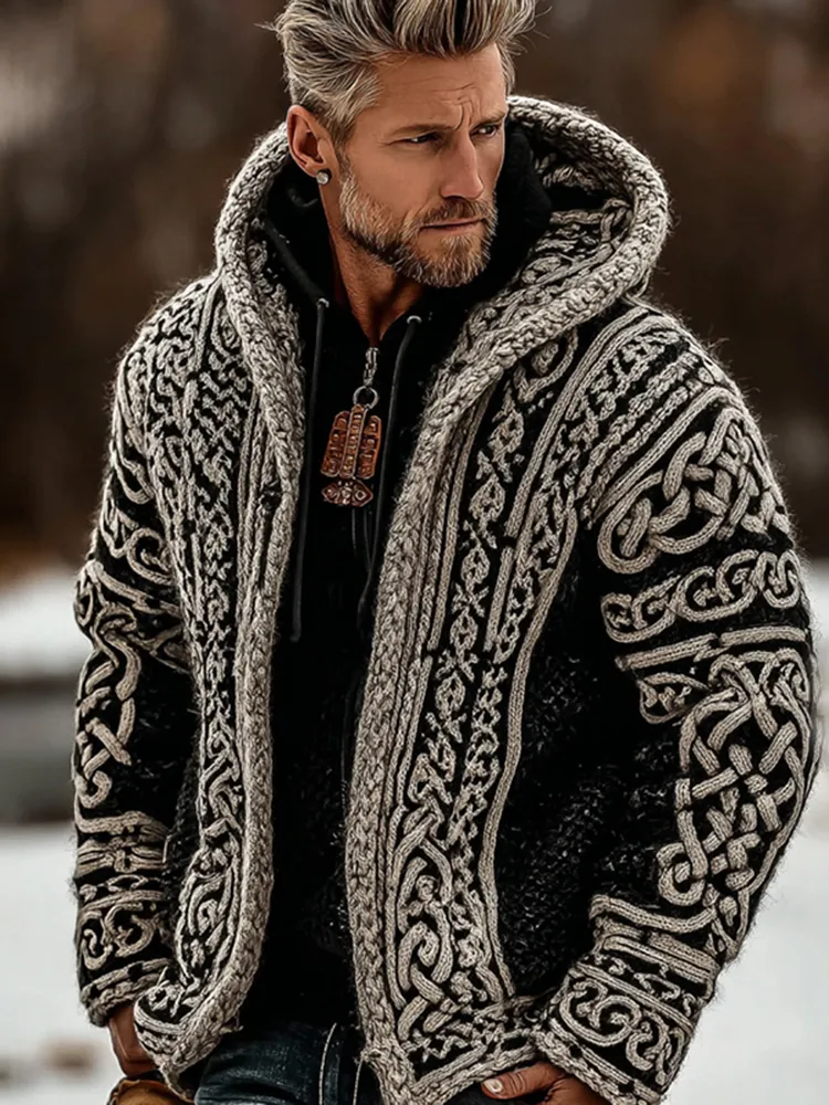Men's Viking Tribal Art Button Down Cozy Cardigan Sweater
