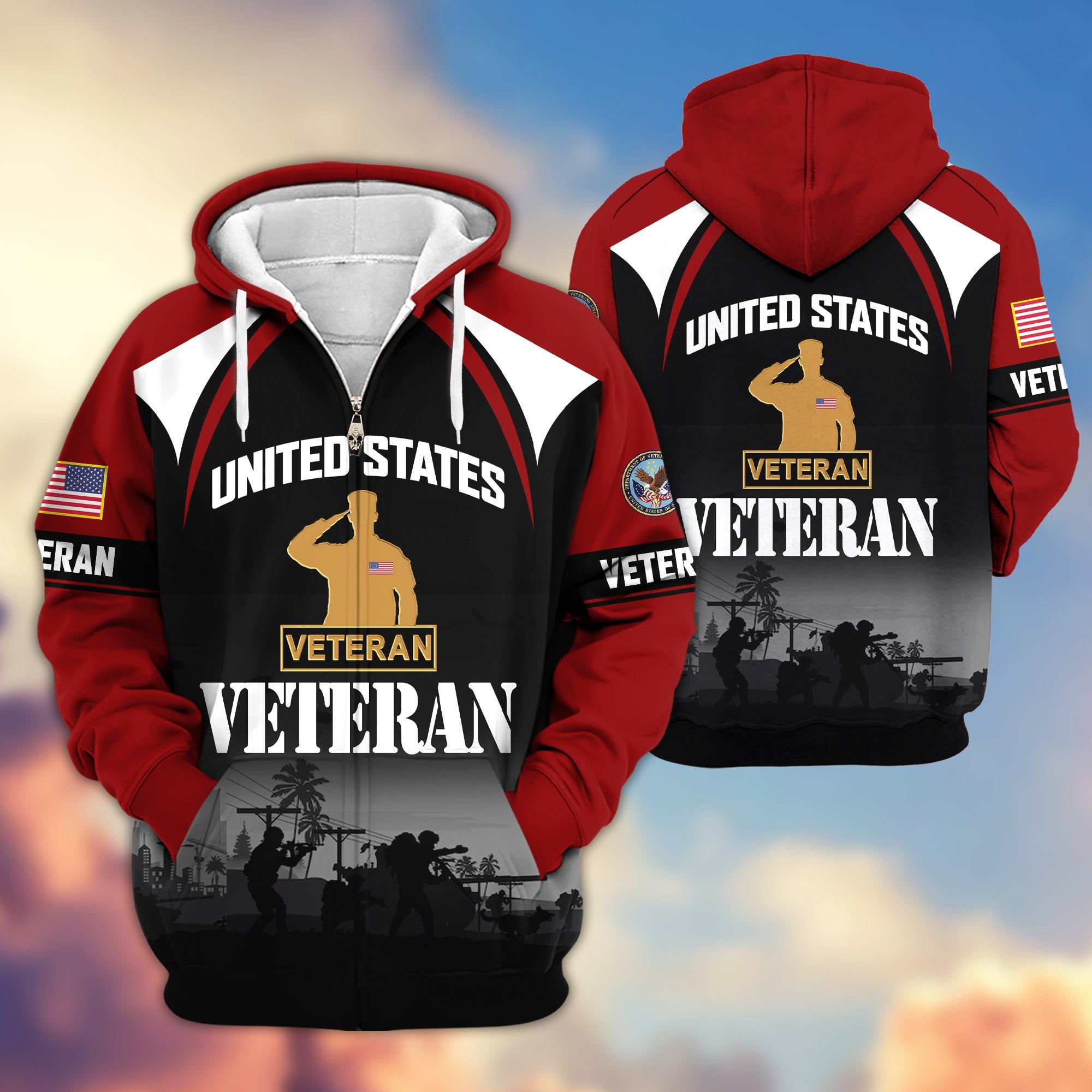 Premium US Veterans Zip Hoodie