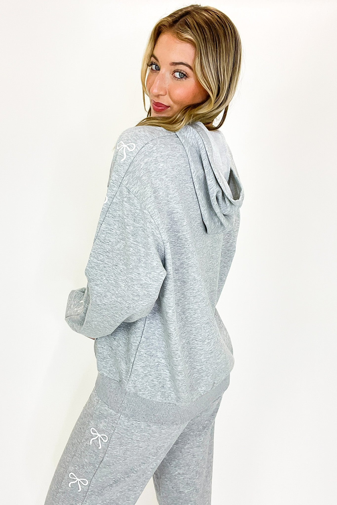 Comfort Bow Embroidered Hooded Sweatshirt and Jogger Set