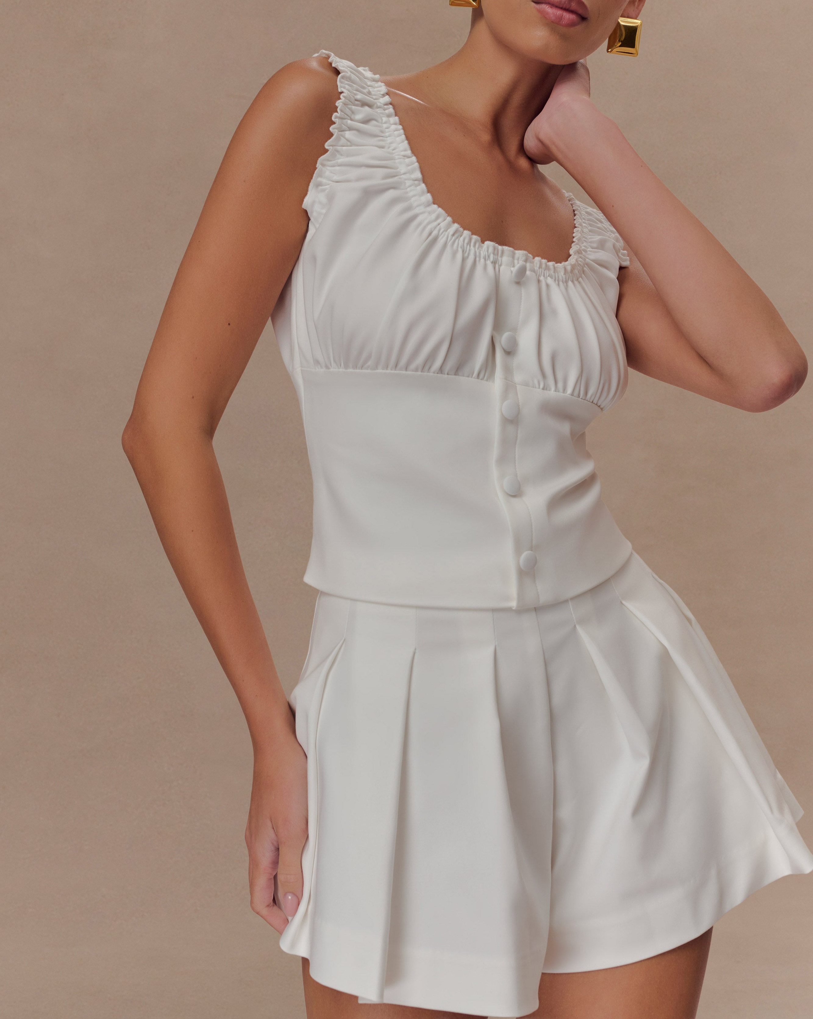 White Sleeveless Ruched Top