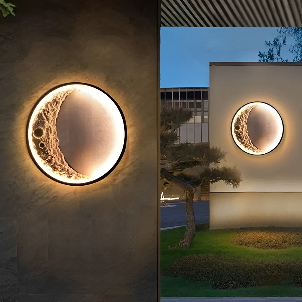 Round Creative Moon Resin Lunar Texture Waterproof Outdoor Wall Lights