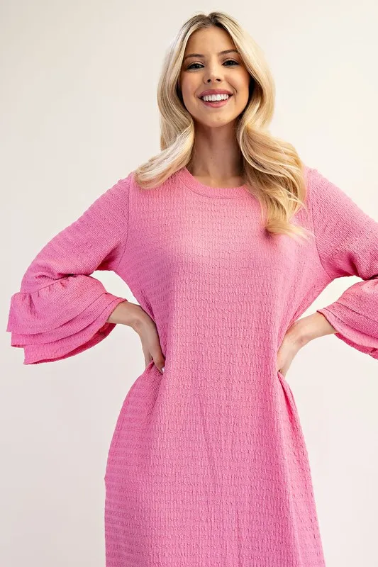 Celeste Full Size Textured Ruffle Hem Modest Dress Plus Size