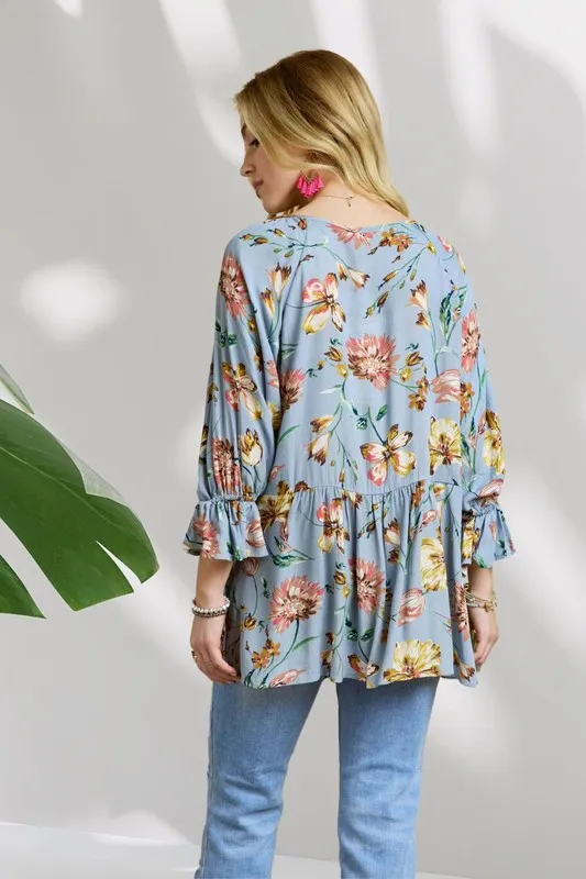Floral Peasant Tunic Top