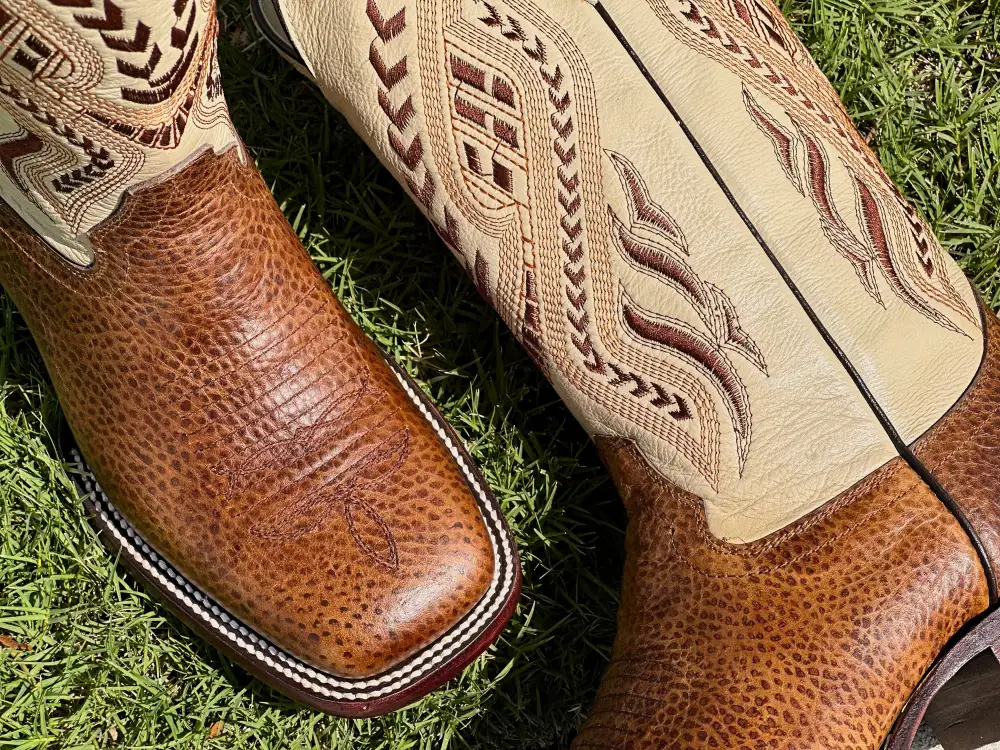 Mens Brown BullHide Leather Boots With Cream Shaft