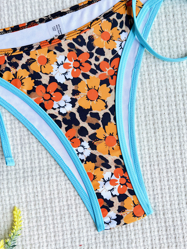 Vacation Tie Side Printed Halter-Neck Bikini Swimsuit
