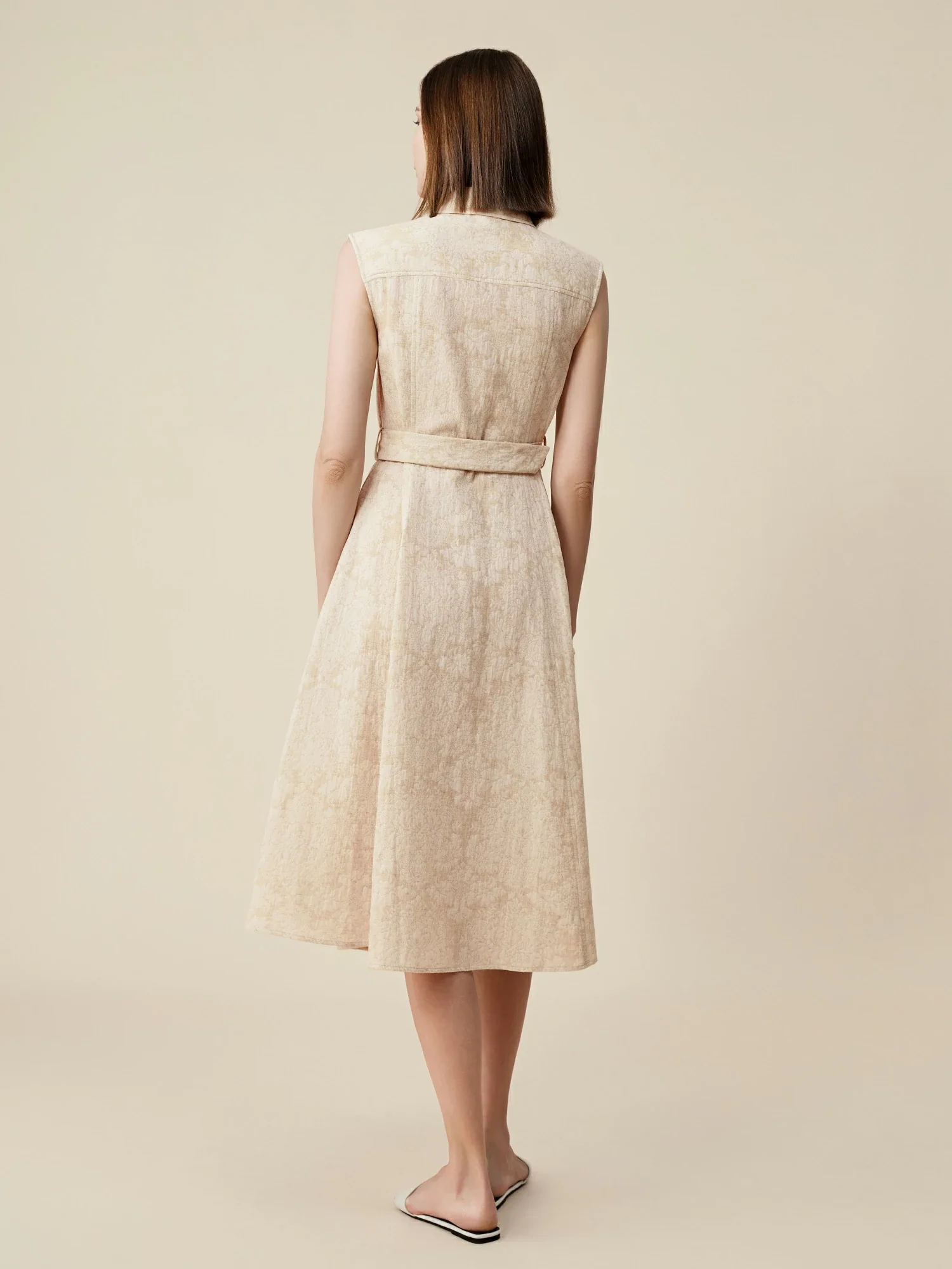 Cotton & Linen Lapel Sleeveless Dress
