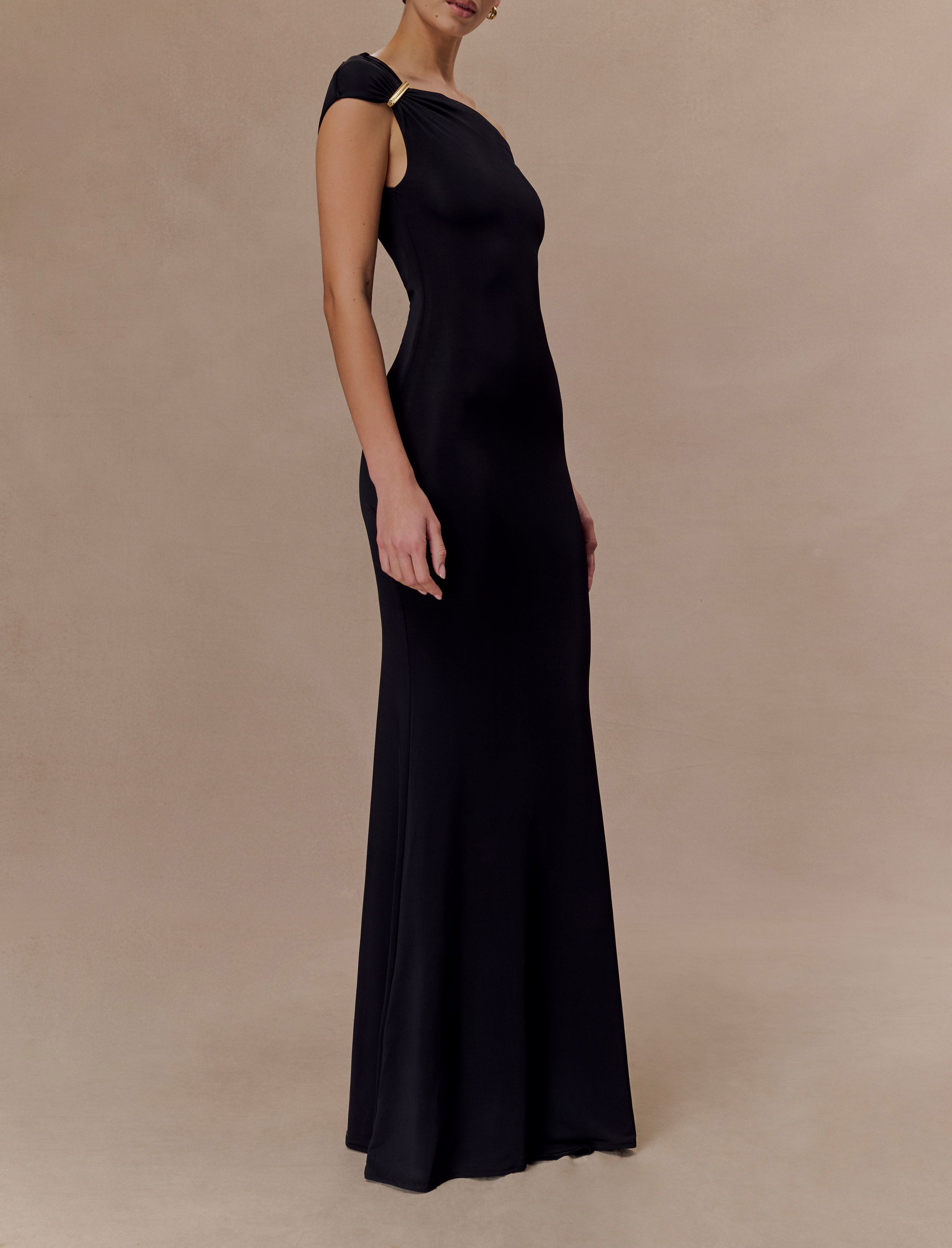 Black Slinky Maxi Dress With Hardware