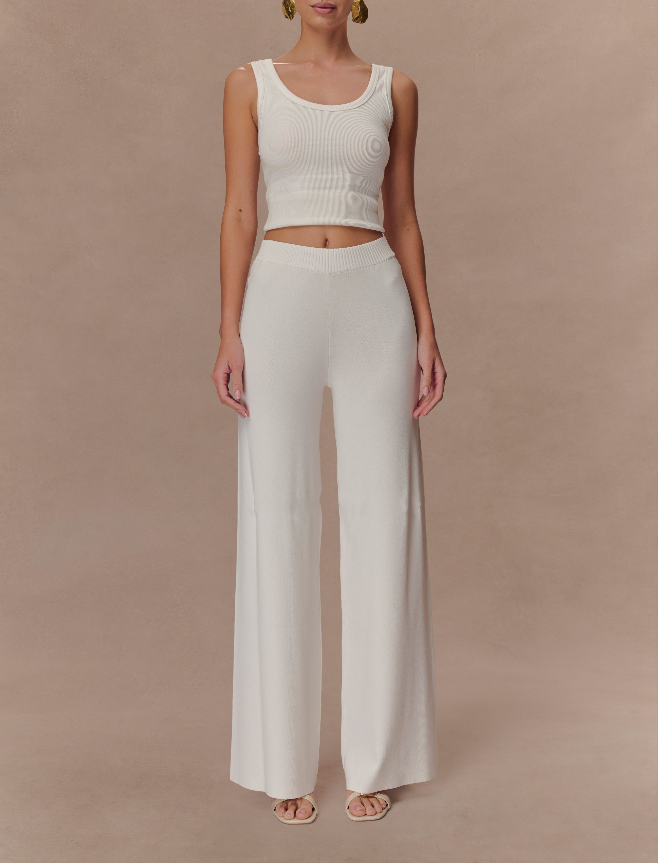 White Wide Leg Knit Pant