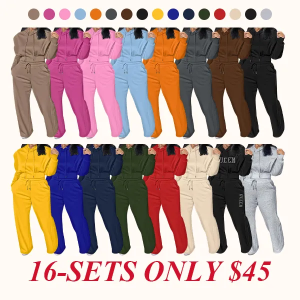 Hooded Long Sleeve Sweatshirt and Casual Wide Leg Sweatpants Set