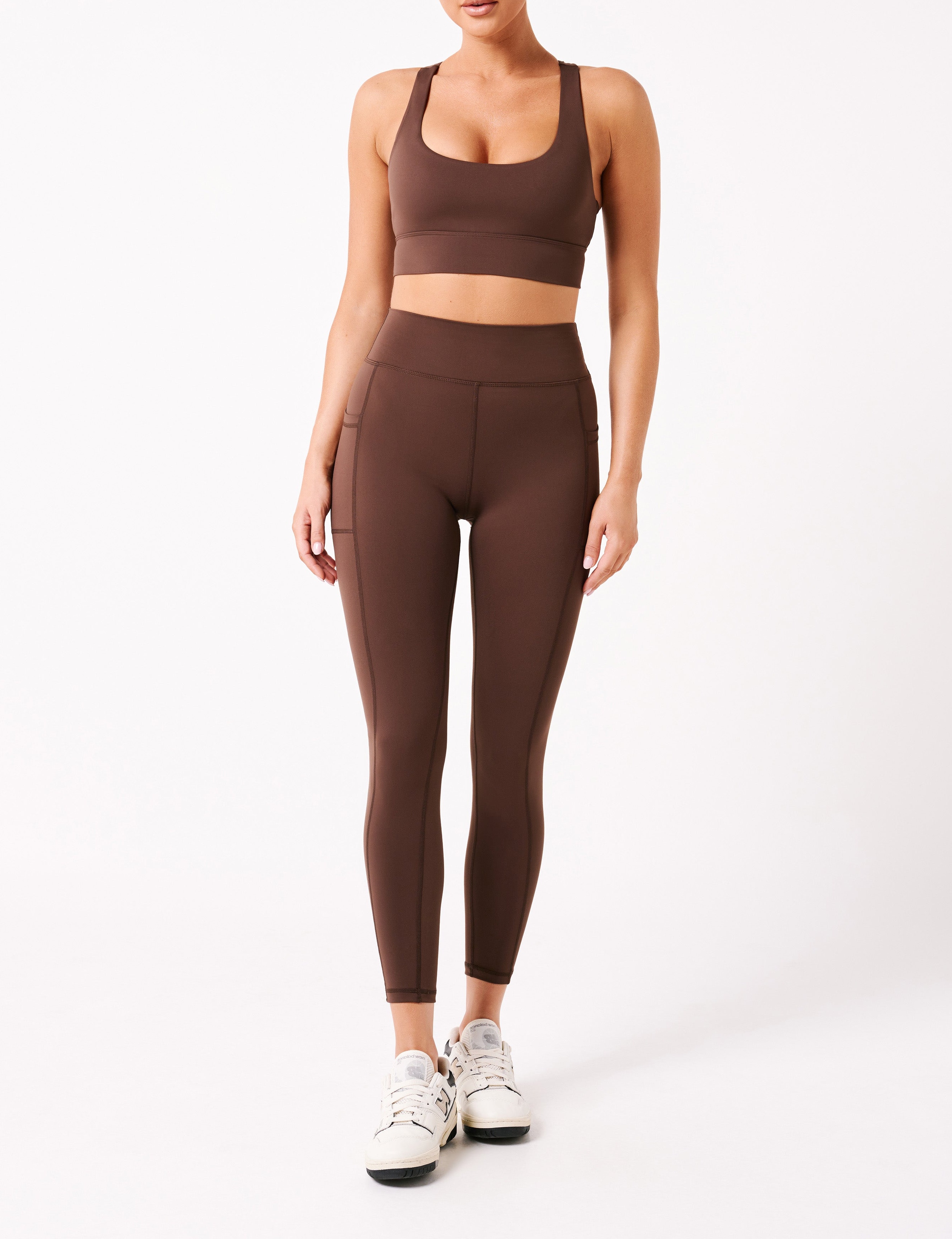 Chocolate V Back Leggings With Pockets