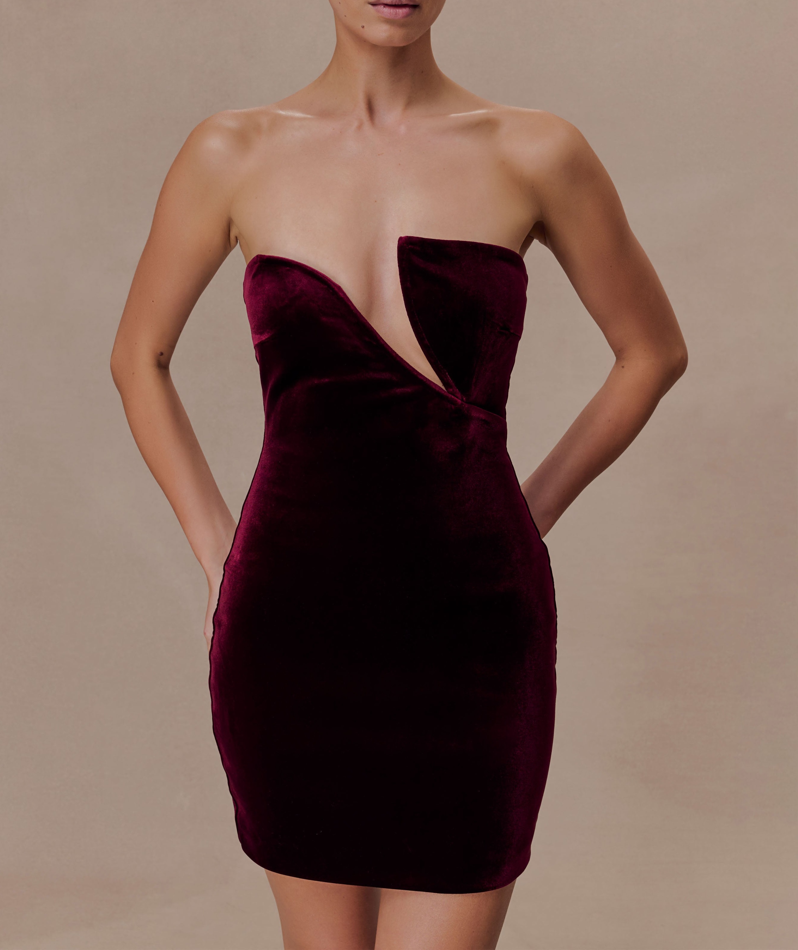 Wine Velvet Strapless Mini Dress