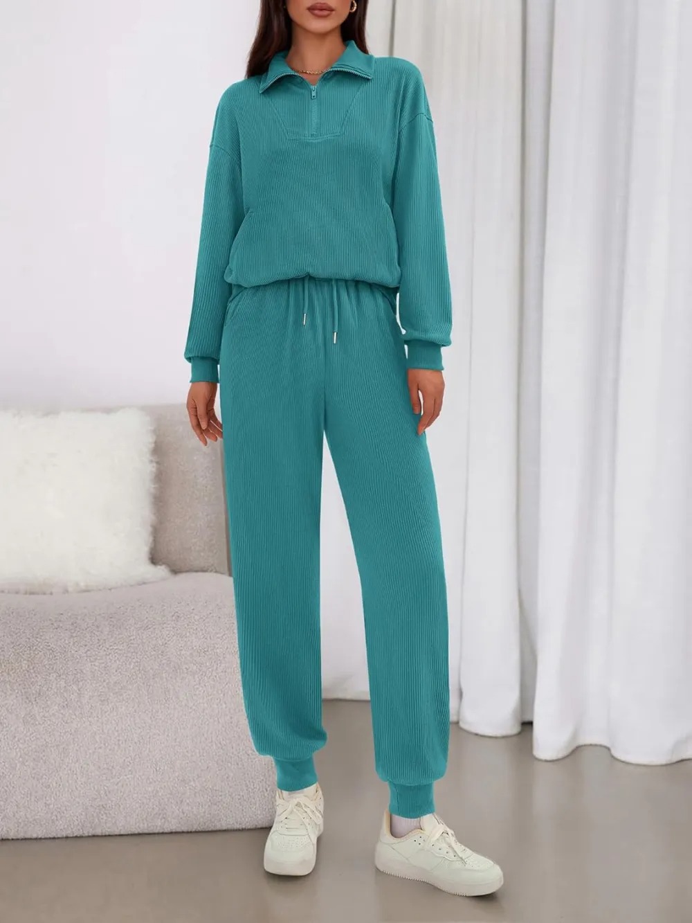 Women's Long Sleeve Half Zip Sweatshirt Sweatpants Lounge Set Sweatsuits with Pockets