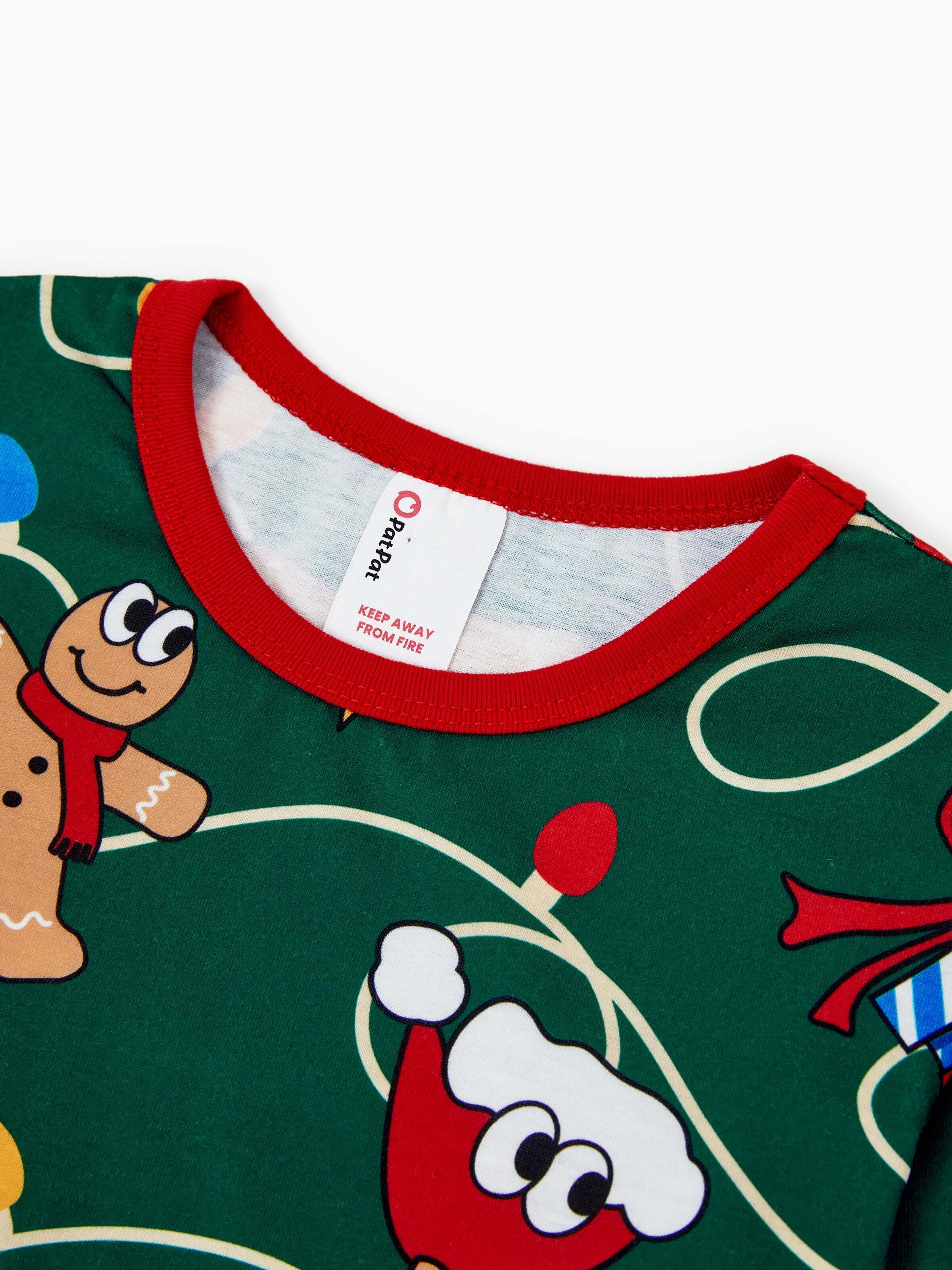 Christmas Matching Family Pajamas Set Gingerbread and Christmas Tree Green and White PJS with Christmas Socks Dark Green