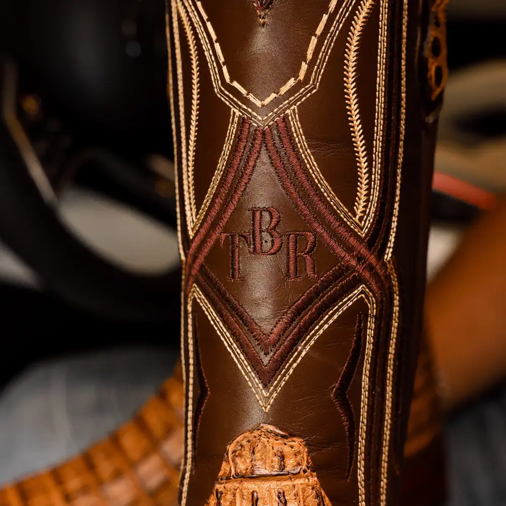 Honey Caiman Hornback Leather Boots - Square Toe