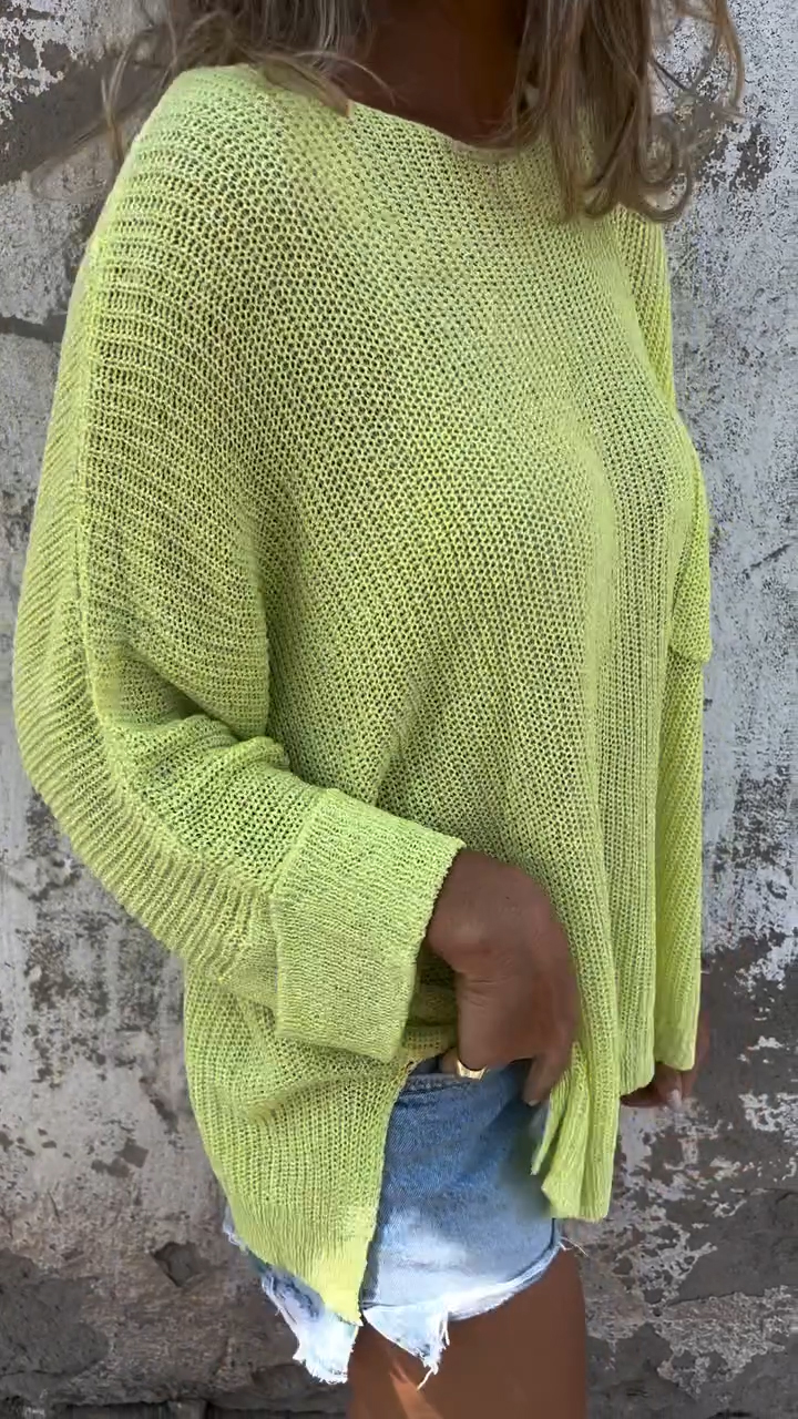 Solid Color Knit Pocket Crewneck Sweater