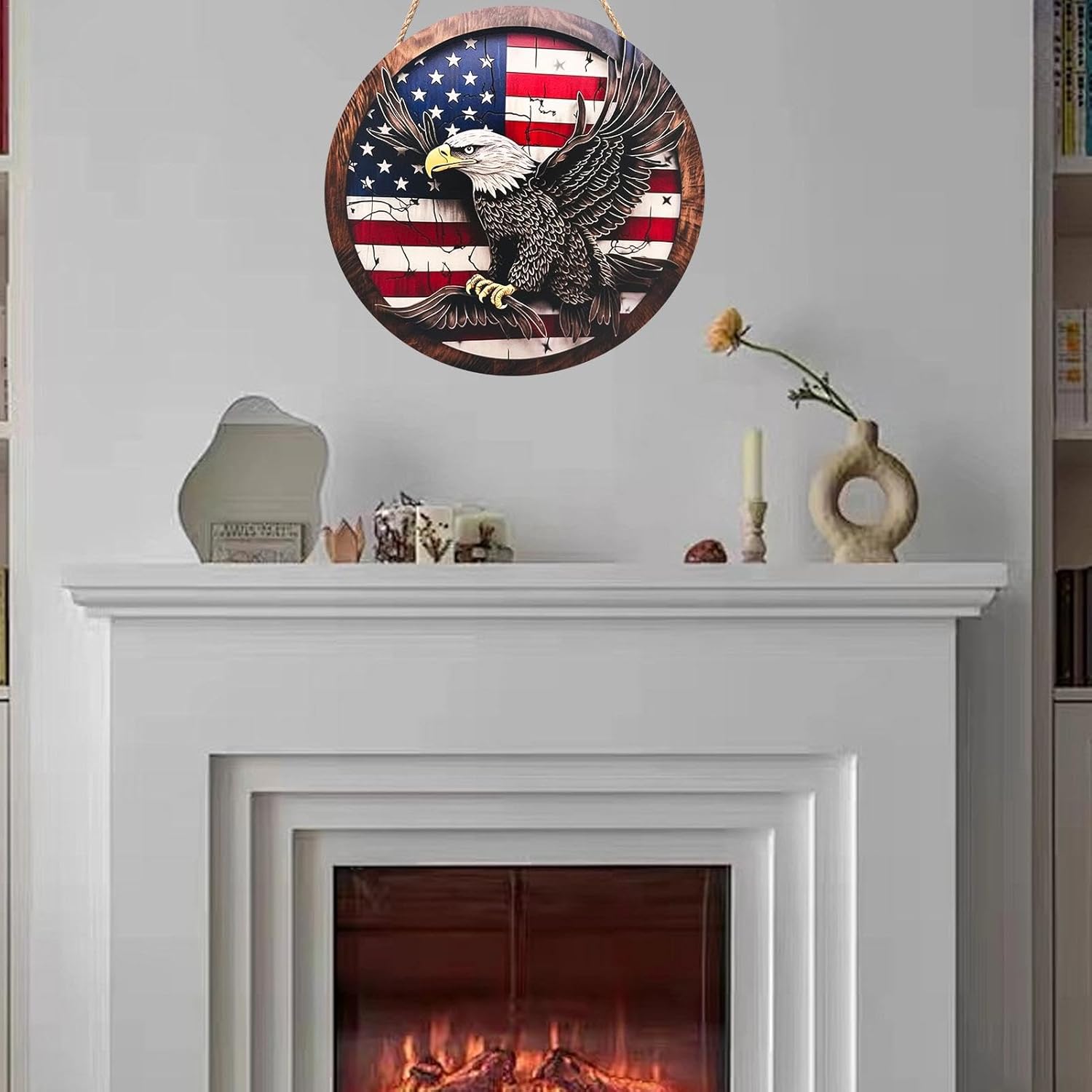 Patriotic Eagle Welcome Decorative Wooden Door Sign