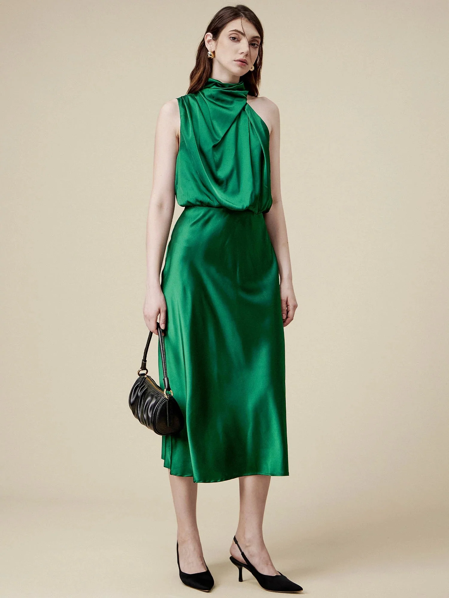 85% Acetate Irregular Neck Satin Dress