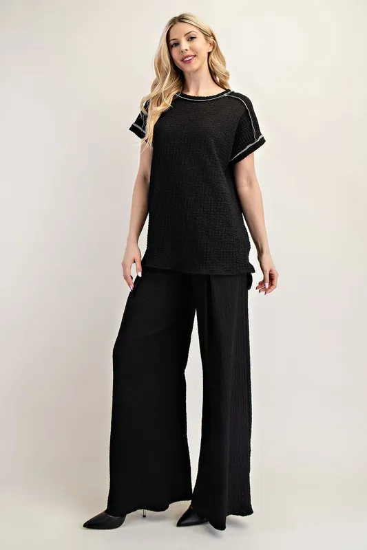 Celeste Full Size Relaxed-fit Textured Top with Short Sleeves Plus Size