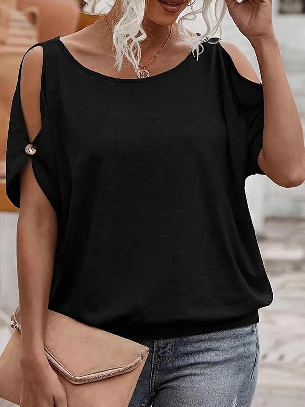 Split-Joint Loose Short Sleeves Cold shoulder T-Shirts Tops
