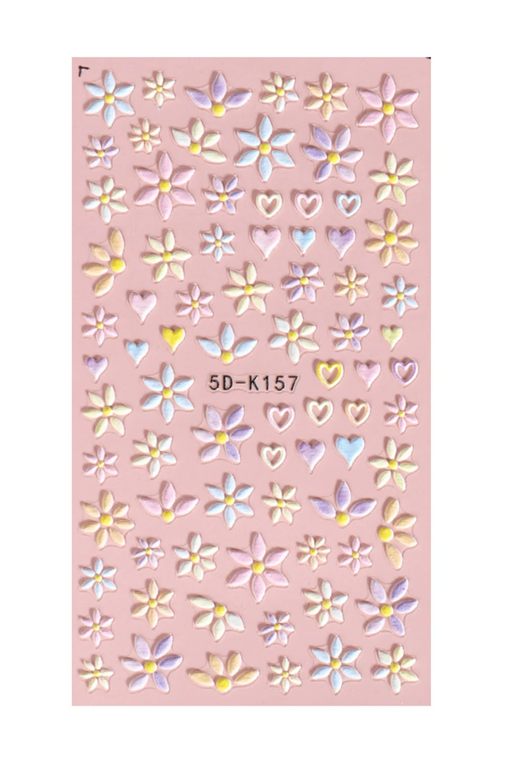 Light Pink Embossed Flower Heart Shape Self-Adhesive Nail Stickers