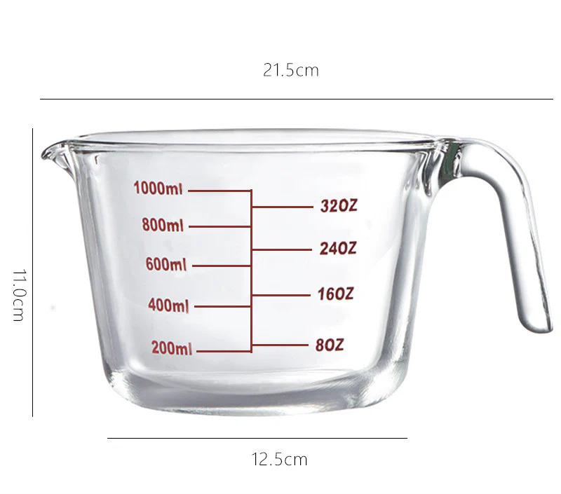 Anchor Hocking 1 Litre Glass Measuring Jug. Measures in Oz Pints & Ml