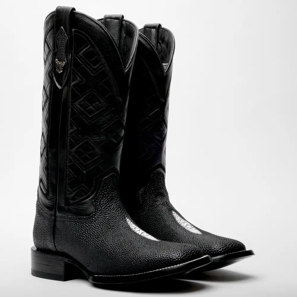 Black Stingray Leather Boots - Square Toe