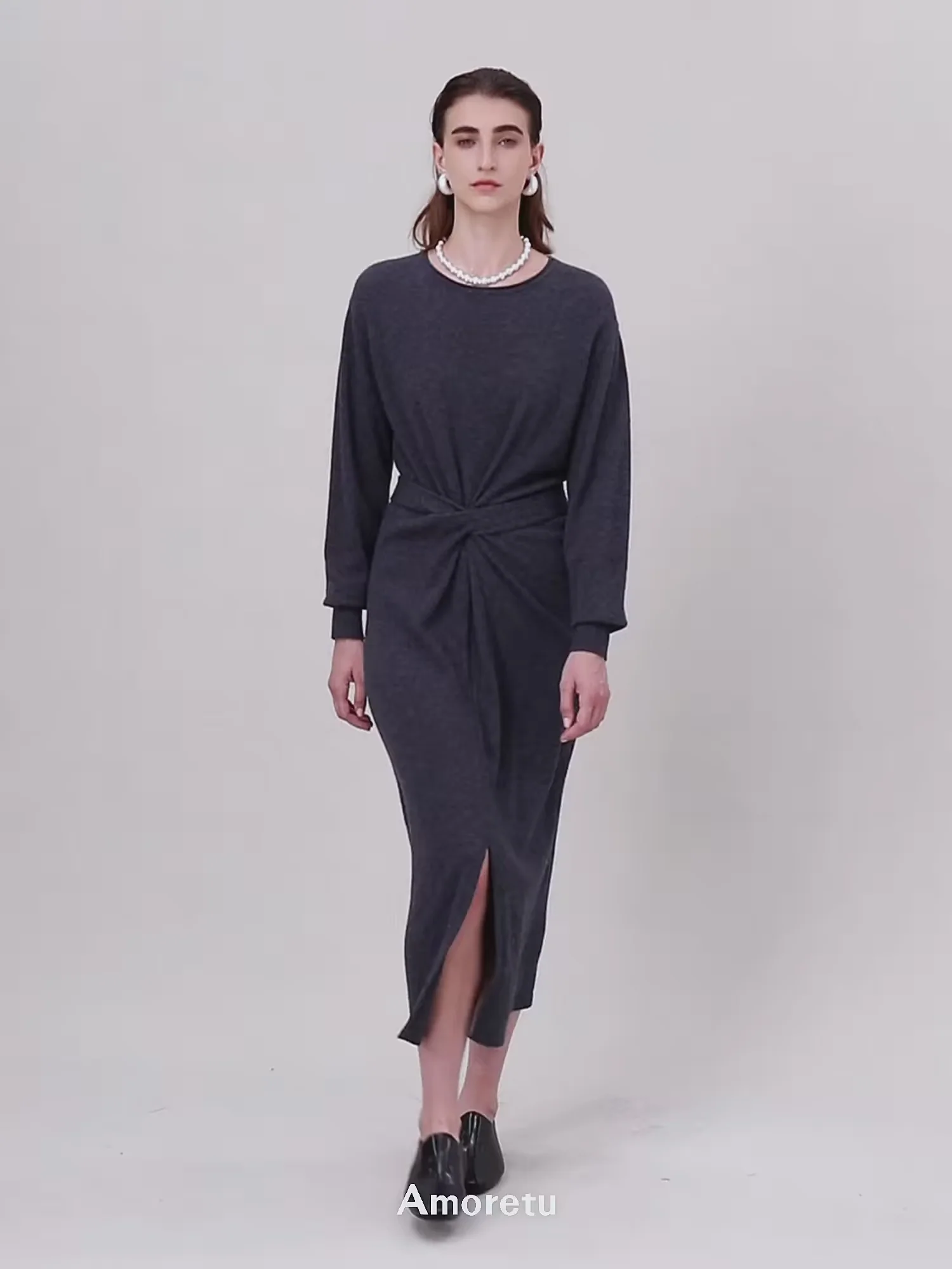 100% Wool Round Neck Knitted Dress