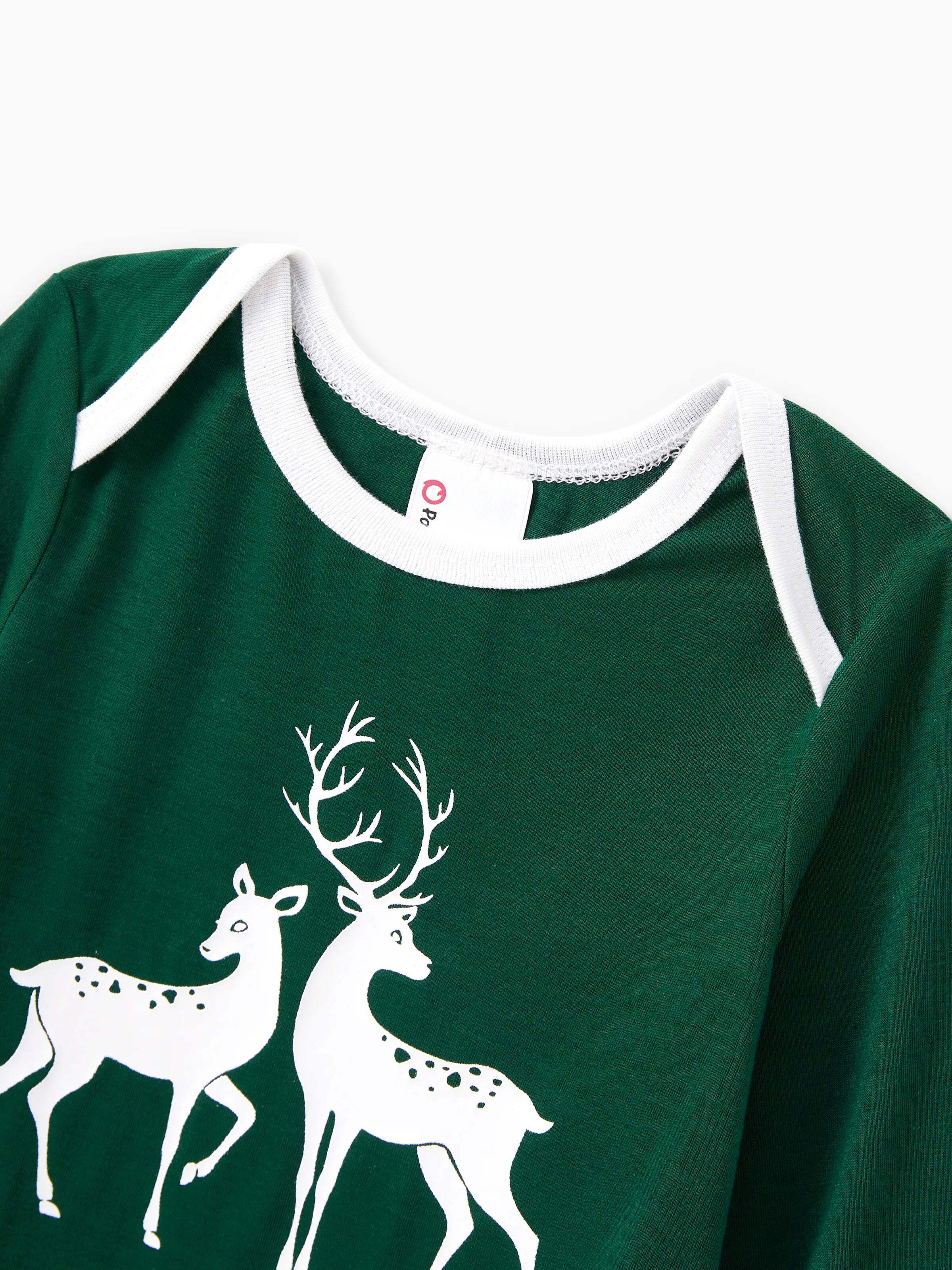 Christmas Family Matching Glow in the Dark Reindeer Tops Allover Pattern Pants Pajamas Sets with Christmas Socks blackishgreen