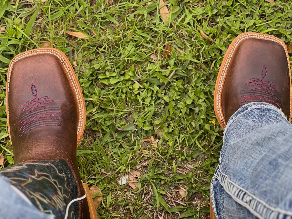 Men’s Brown Leather Boots With Navy Blue Shaft