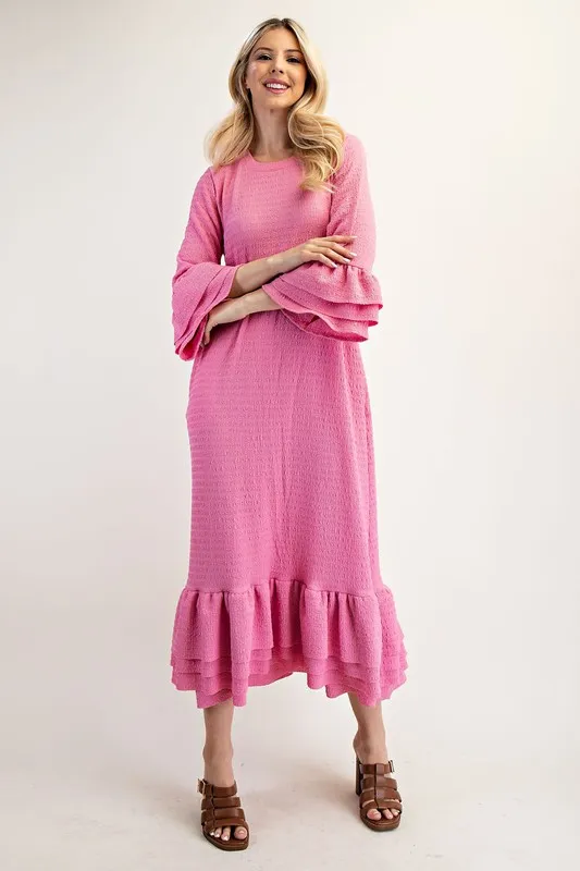 Celeste Full Size Textured Ruffle Hem Modest Dress Plus Size