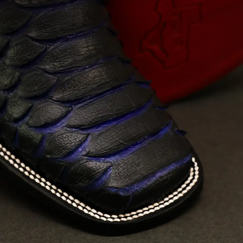Black & Indigo Jumbo Python Leather Boots - Square Toe