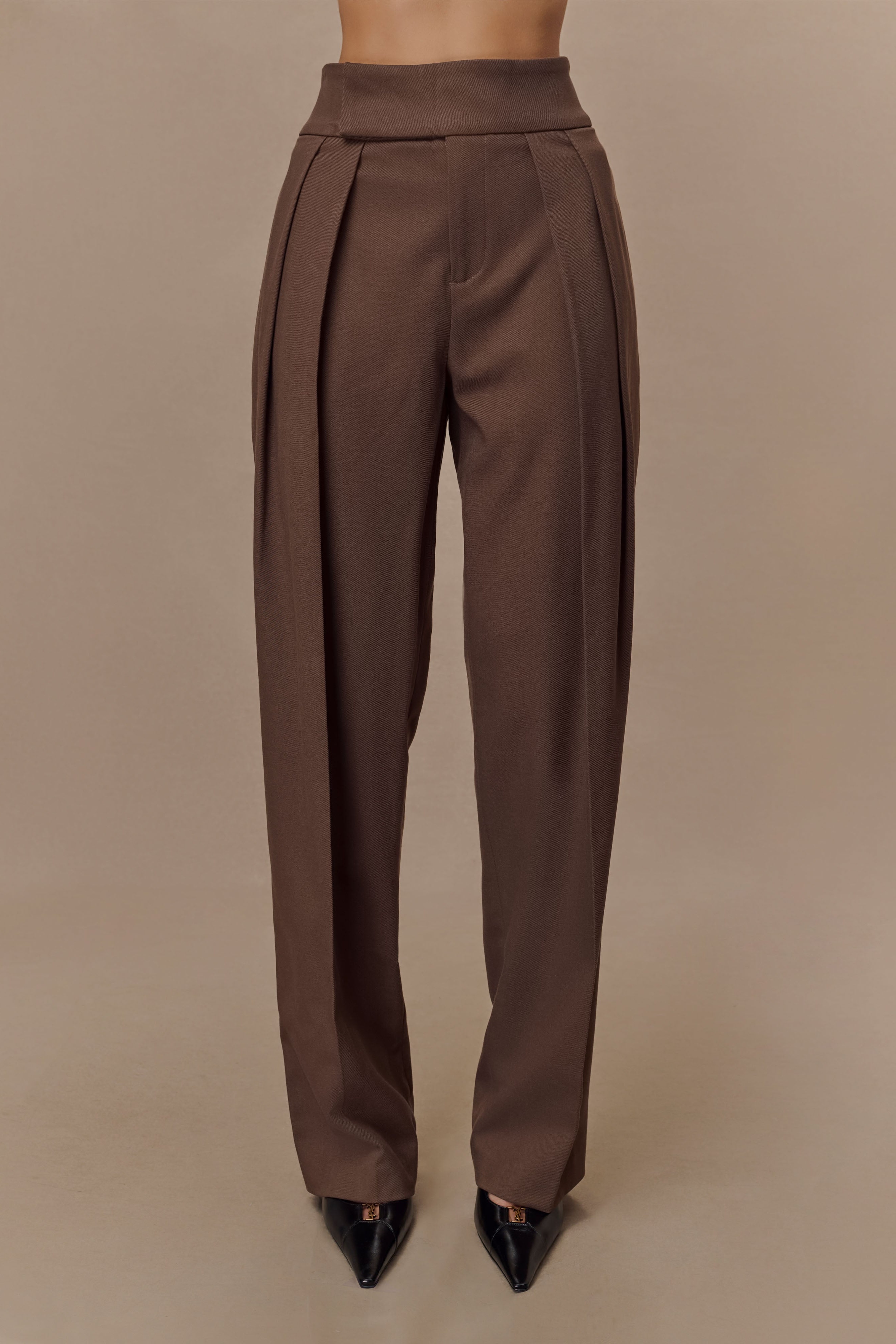 Chocolate Pleated High Waisted Pants