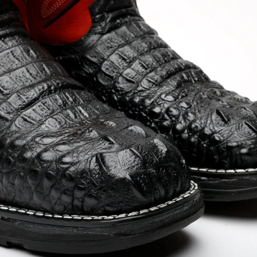 Black Caiman Neck Leather Boots With 3D Lightweight Sole - Composite Toe