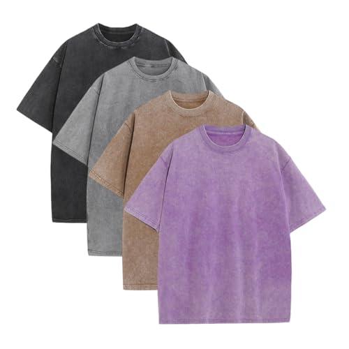 1/4 Pack Oversized Tshirts for Men Gym Vintage Heavyweight T Shirts Cotton Workout Acid Wash Baggy Tees-T