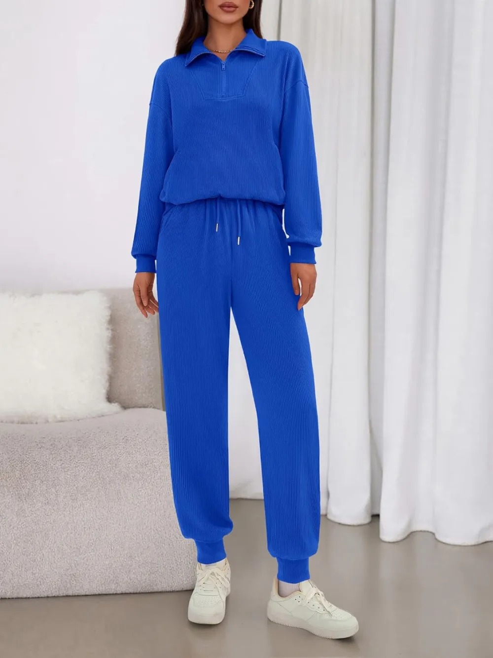 Women's Long Sleeve Half Zip Sweatshirt Sweatpants Lounge Set Sweatsuits with Pockets