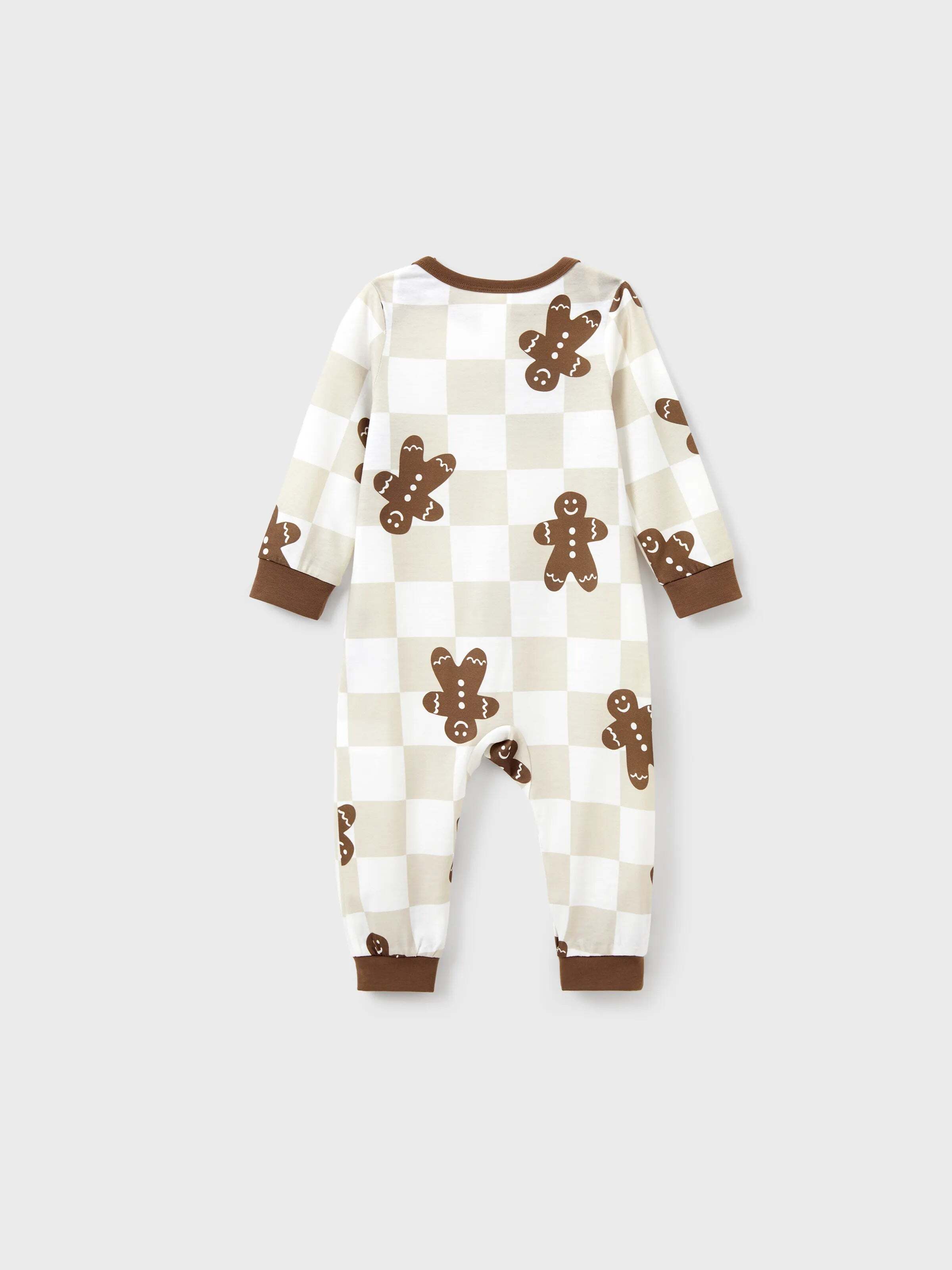 Christmas Matching Family Pajamas Set Block checkered Gingerbread Print PJS with Christmas Socks Khaki