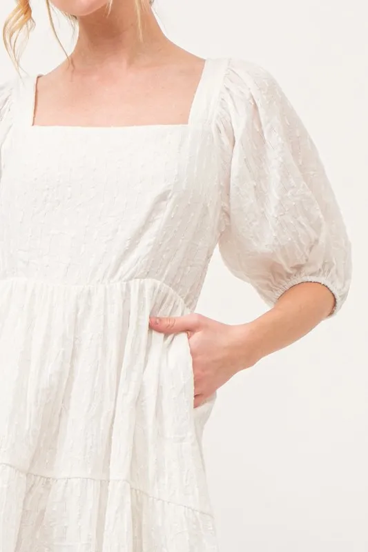Square Neck Puff Sleeve Tiered Mini Dress