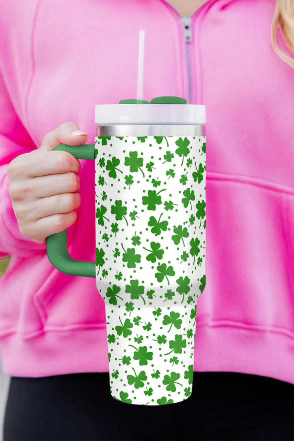 Dark Green HAPPY ST PATRICKS DAY Clover Printed Tumbler 40oz