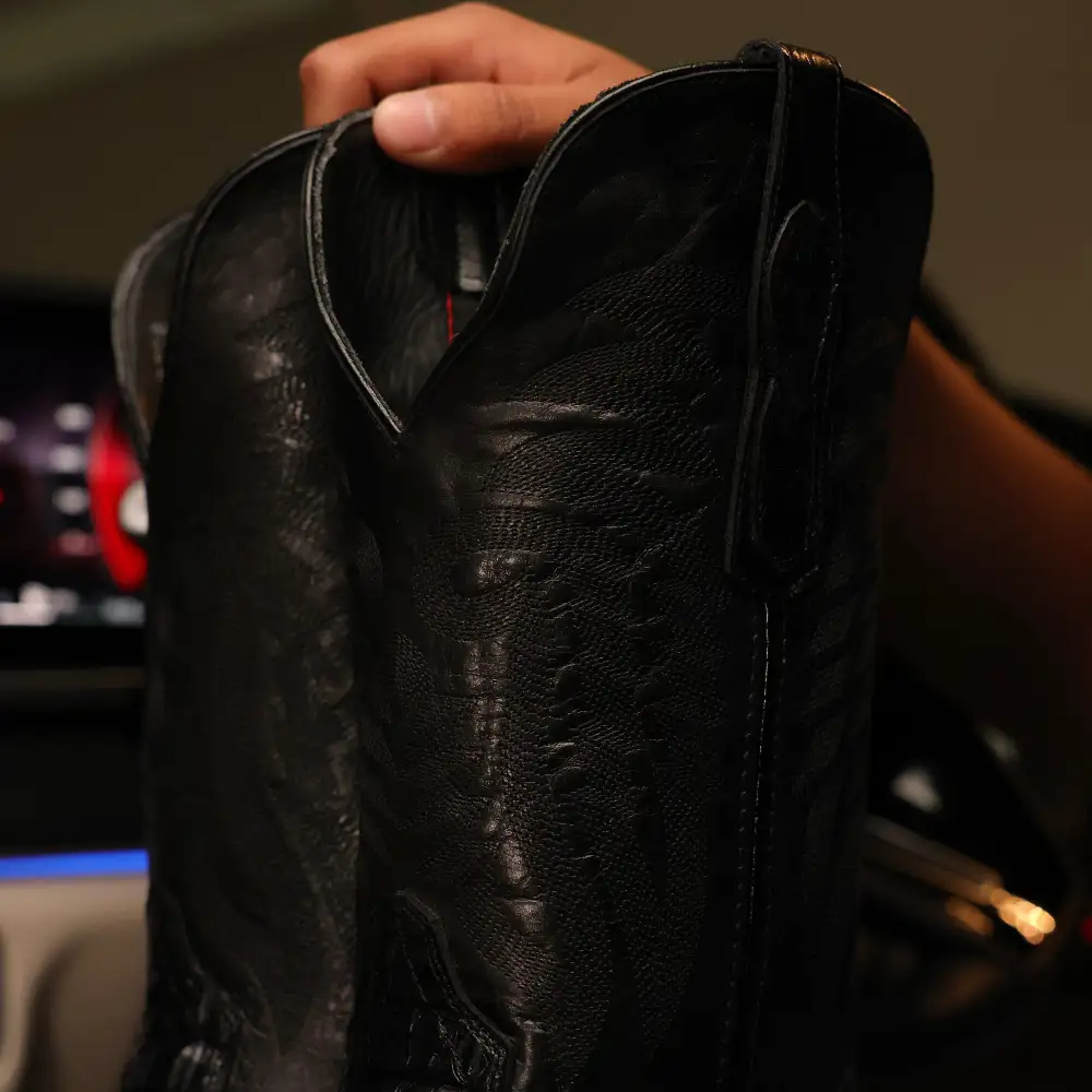 “TOTAL BLACK” Caiman Leather Boots - Square Toe