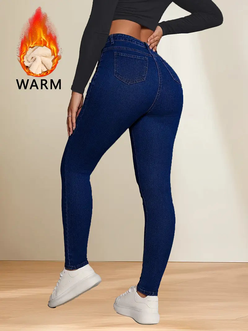 Fleece-Lined High-Waist Skinny Jeans – Warmth & Flattering Fit