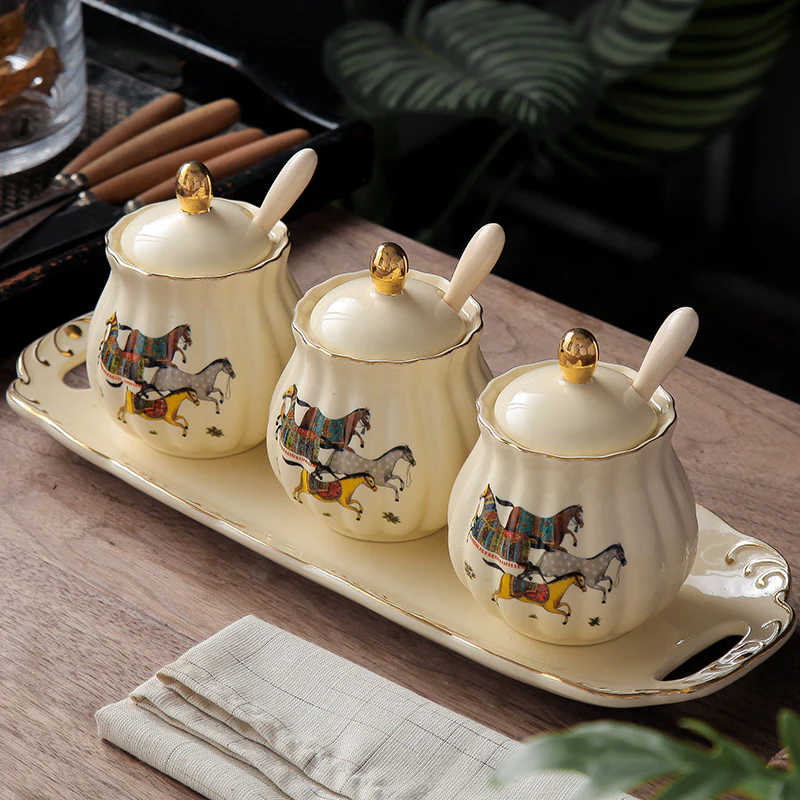 3PC Ceramic Jar-Tray Set