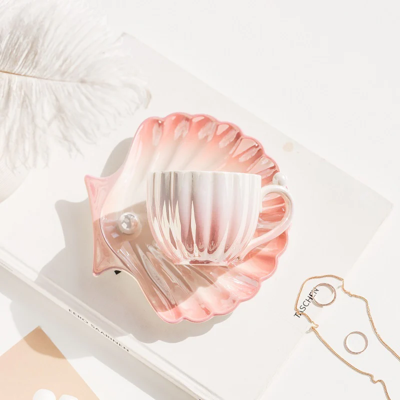 Porcelain Pearl Seashell Cup & Saucer