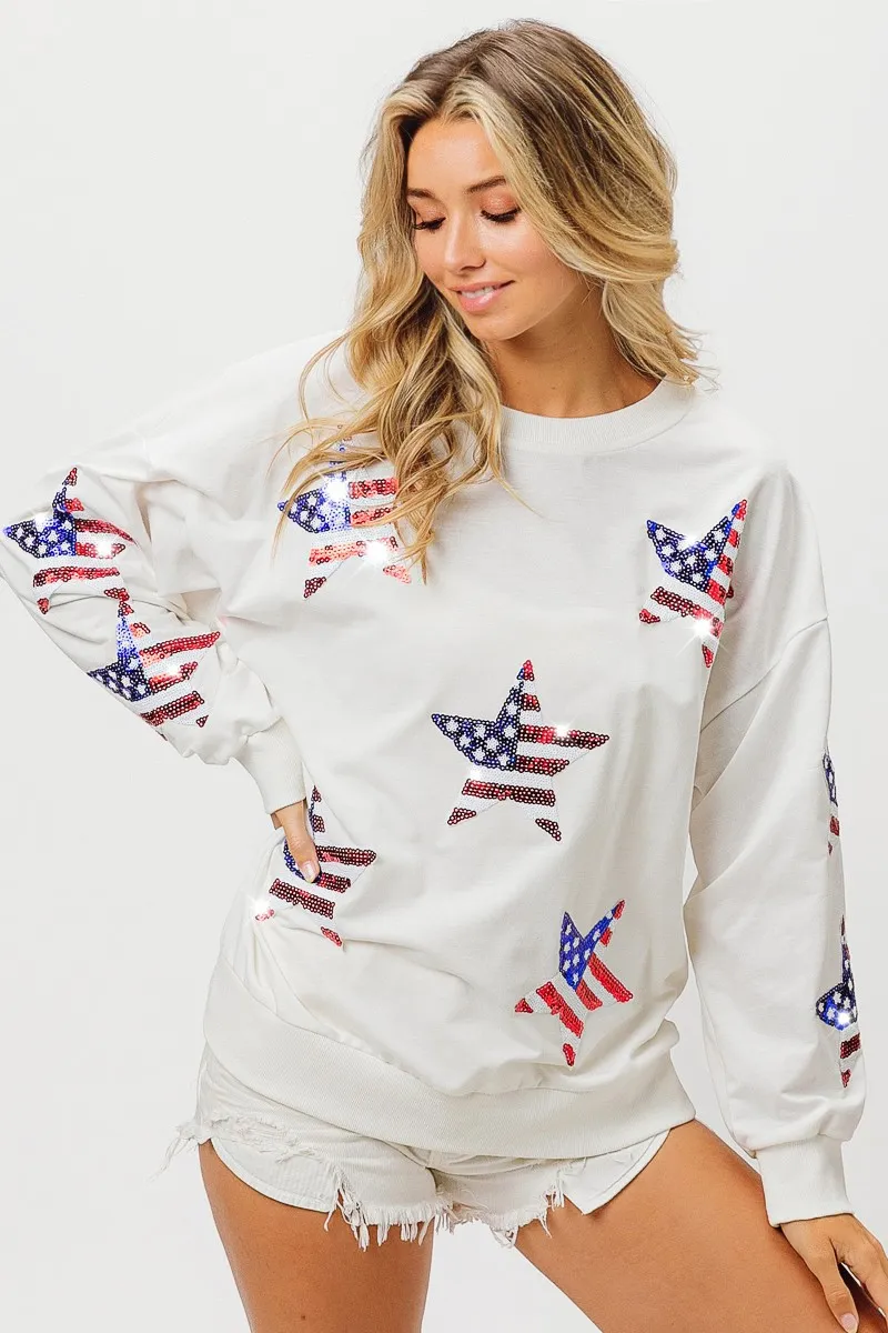 American Flag Sequin Star Sweatshirt
