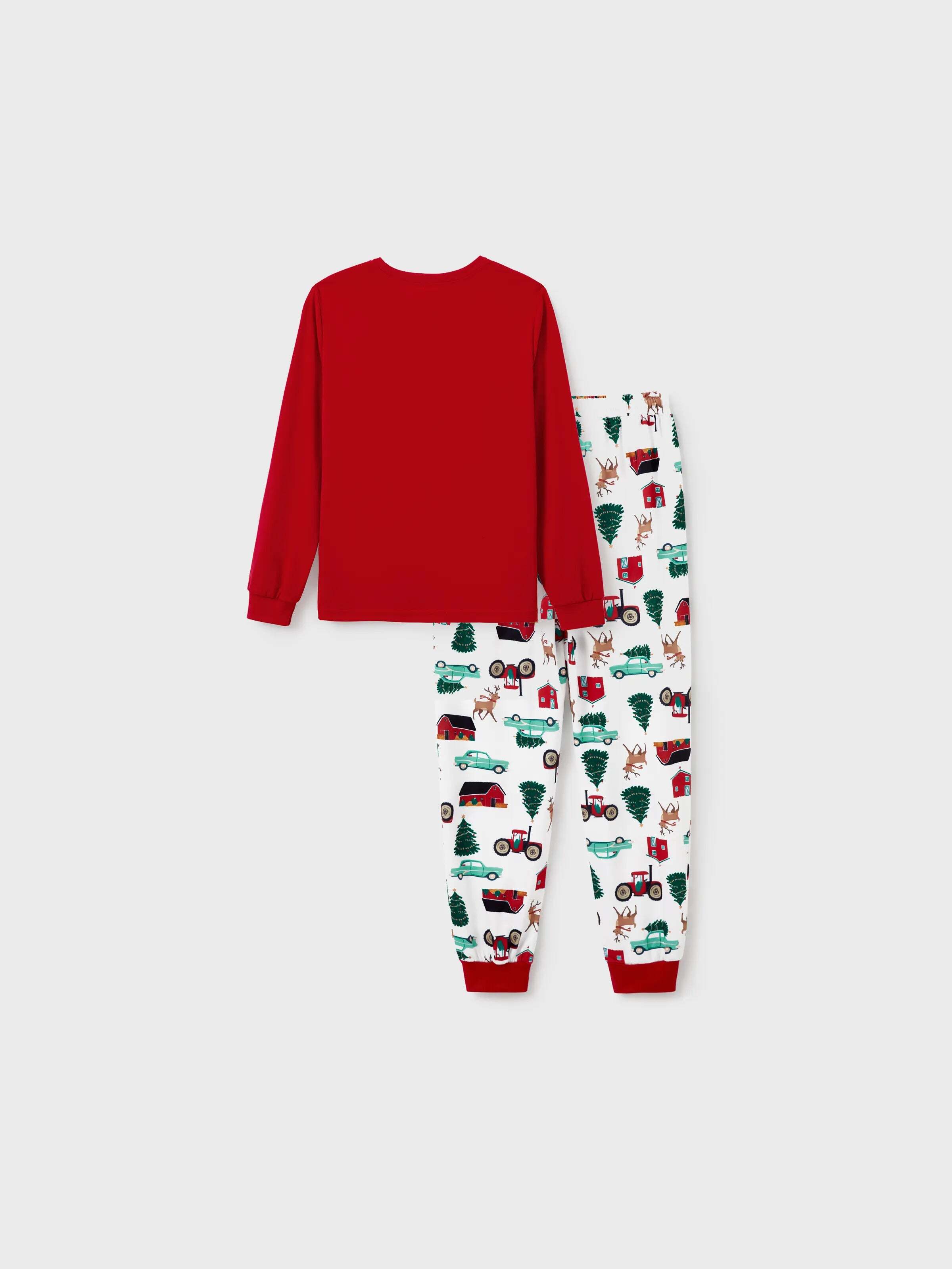 Christmas Matching Family Pajamas Set Reindeer and Car Print PJS with Christmas Socks Red