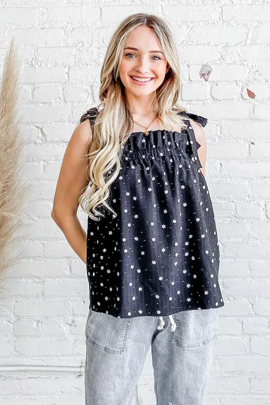 Polka Dot Print Ruffle Tank Top