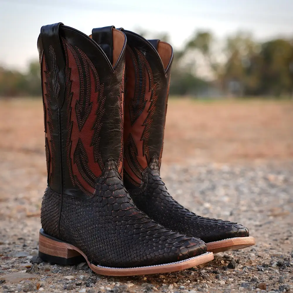 Rustic Brown Genuine Python Boots - Square Toe