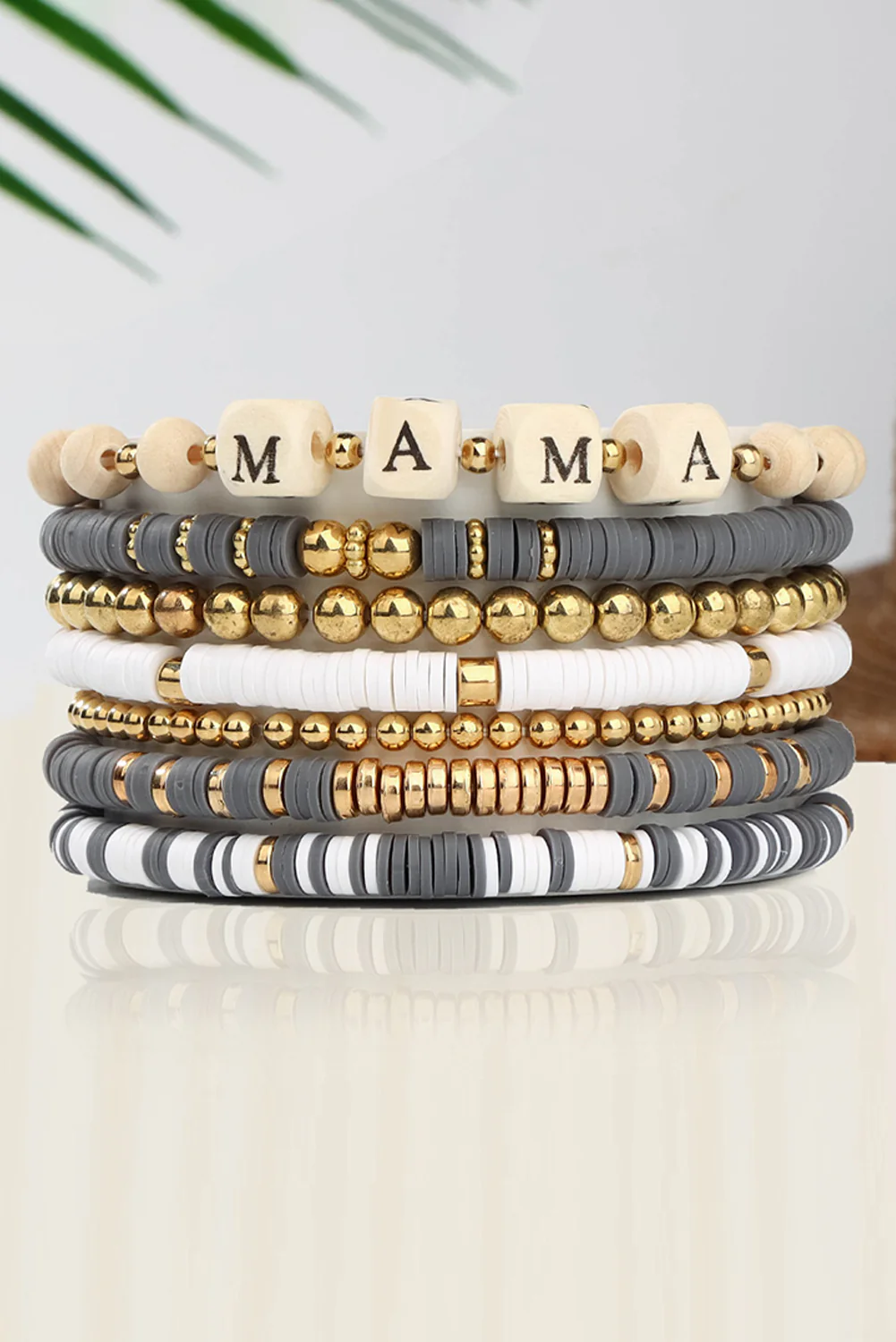 Gray MAMA Beaded Multi Layered Bracelet