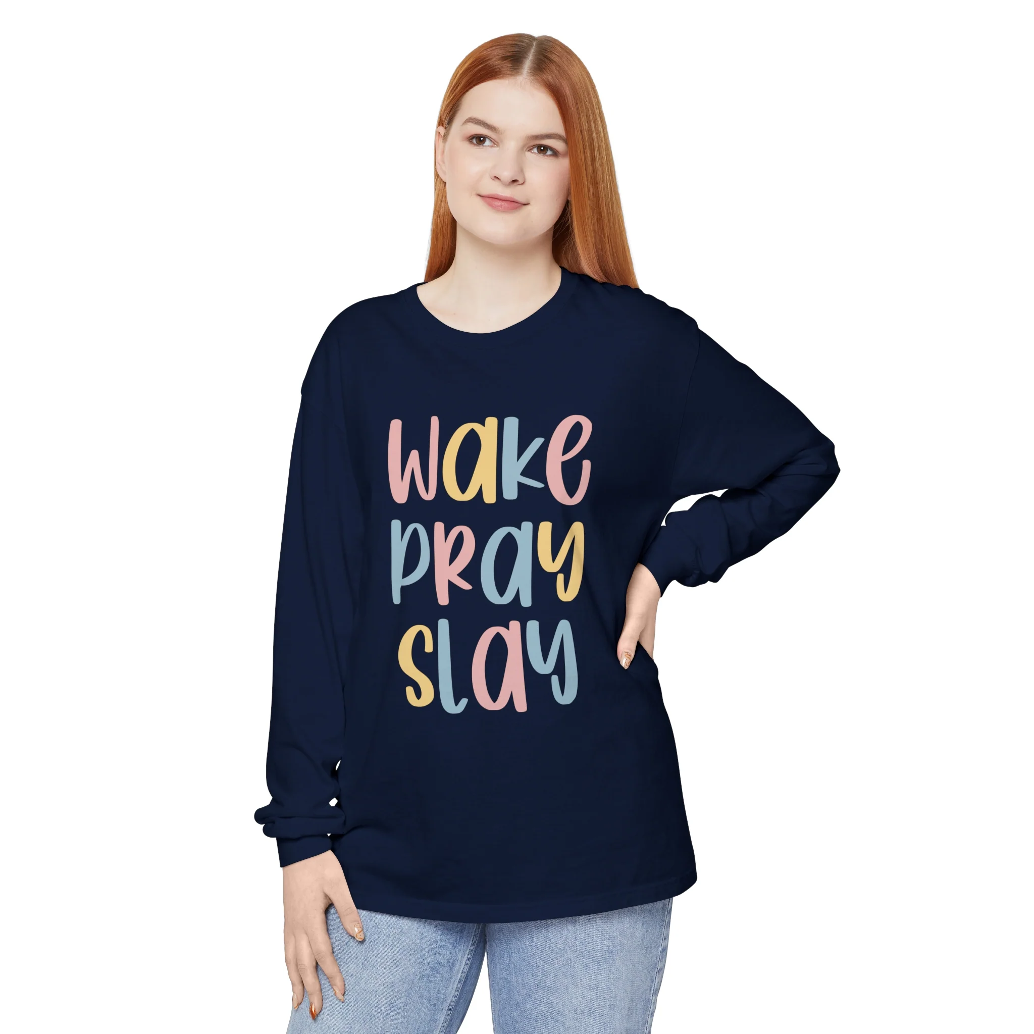 Wake Pray Slay Unisex Garment-dyed Long Sleeve T-Shirt