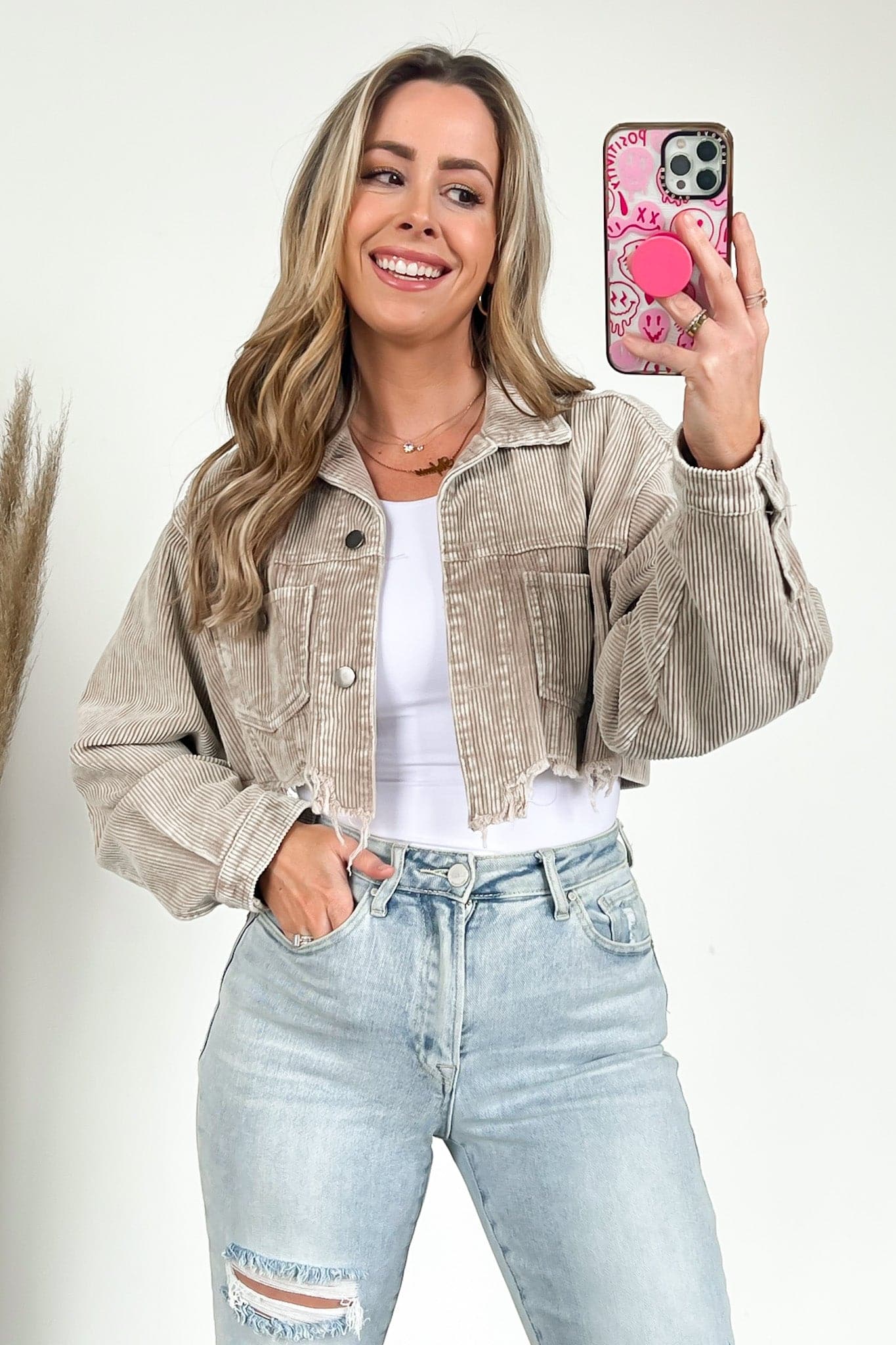 Perfect Promise Cropped Distressed Corduroy Jacket